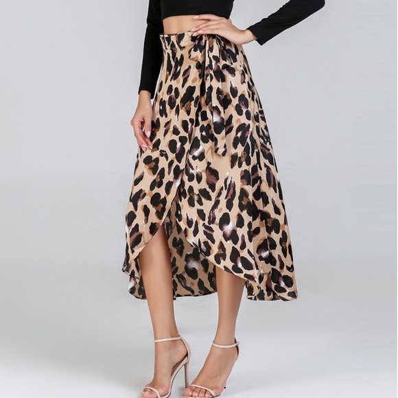 1 Left! Leopard Printed Midi Tie Wrap Around Skirt - Picture 3 of 8